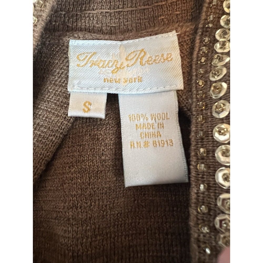 Tracy Reese Beautiful Beaded  Brown Wool Wide Sleeve Shift Dress Small Damaged - Picture 10 of 14
